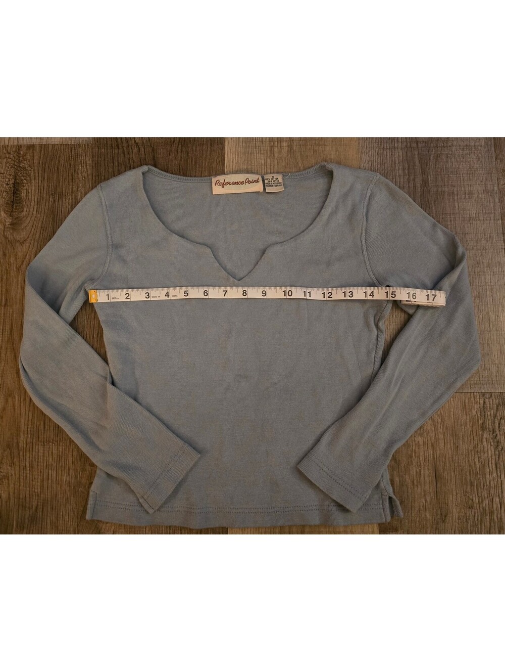 Vintage Reference Point Slate Blue Notch Neck Long Sleeve Top | Size S